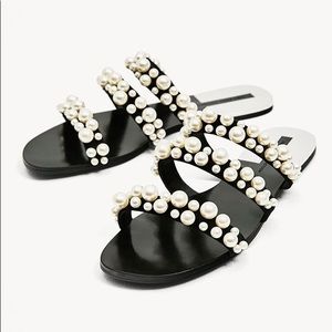 Zara black pearl slides sandals size 38 8